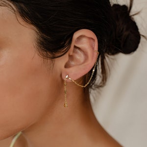 Double Ear Cuff Chain Cuff Earring Sterling Silver Double Earring Chain Hoop Earring Chain Ear Cuff Earring Gold Cartilage Earring image 3