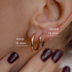 Thick Hoop Earrings Set Silver 925 | 2 Gold Plated Hoop Earrings | 2 Small Silver Hoop Earrings | Mixed Metal Hoop Earrings