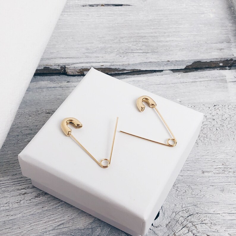 Safety Pin Earrings in Gold Earrings Statement Earring 14k Etsy