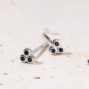 Small Trio Stud Earrings Sterling Silver Three Dots Stud Earrings White and Black Crystal Small Studs image 8