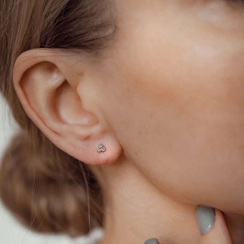 Small Trio Stud Earrings Sterling Silver Three Dots Stud Earrings White and Black Crystal Small Studs image 3