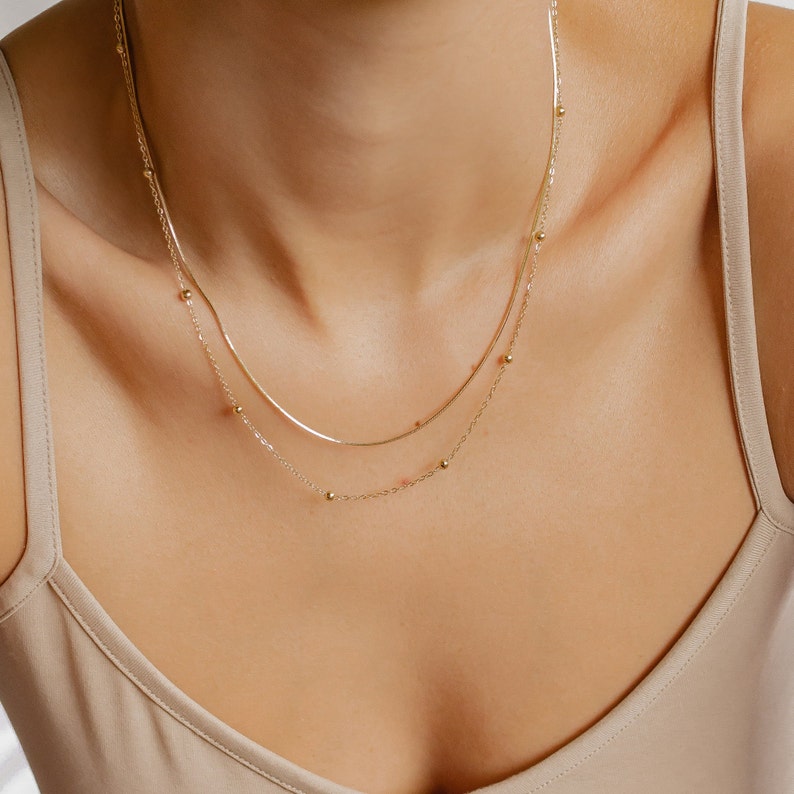 Layered Bobble Chain Necklace Rose Gold Delicate Stainless Steel Snake Chain Necklace image 6