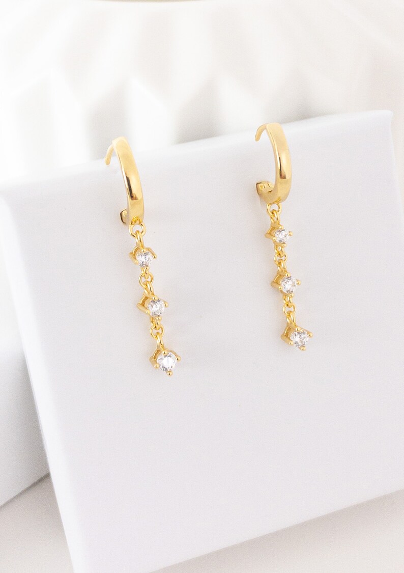 Dangle Huggie Earrings Gold Sterling Silver Dangling Hoops Etsy