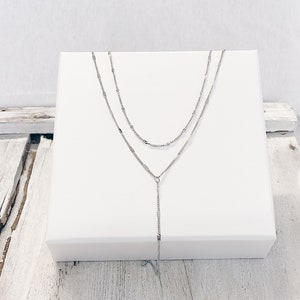 Long Layered Necklace in Silver Colour Delicate Y Necklace Double Row Necklace Stainless Steel image 2