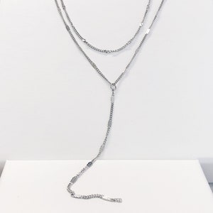 Long Layered Necklace in Silver Colour Delicate Y Necklace Double Row Necklace Stainless Steel image 5