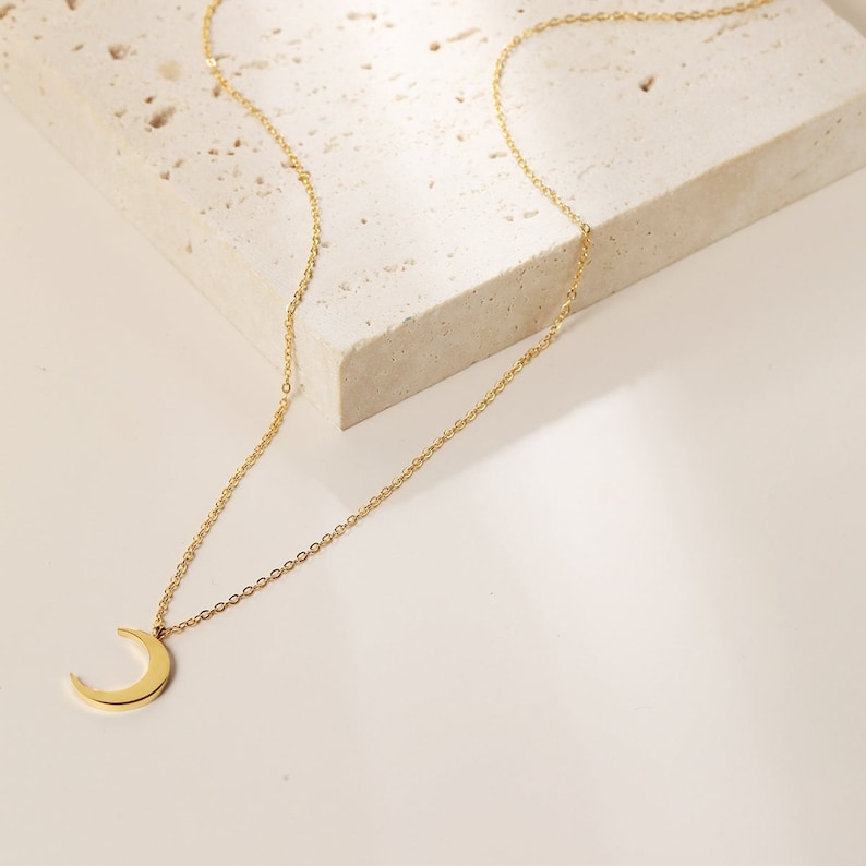 Crescent Moon Necklace Gold Half Moon Necklace Waterproof Crescent Moon Necklace Silver Rose Gold Crescent Moon Pendant Necklace image 2