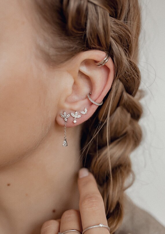 Teardrop Earrings Sterling Silver Chain Stud Earrings With