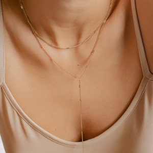 Long Layered Necklace in Gold Colour Delicate Y Necklace Double Row Necklace Stainless Steel image 10