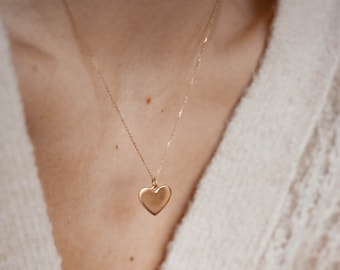 Massief gouden hart hanger ketting | Massief gouden hart ketting | 14K gouden harthanger | Kleine gouden hart ketting