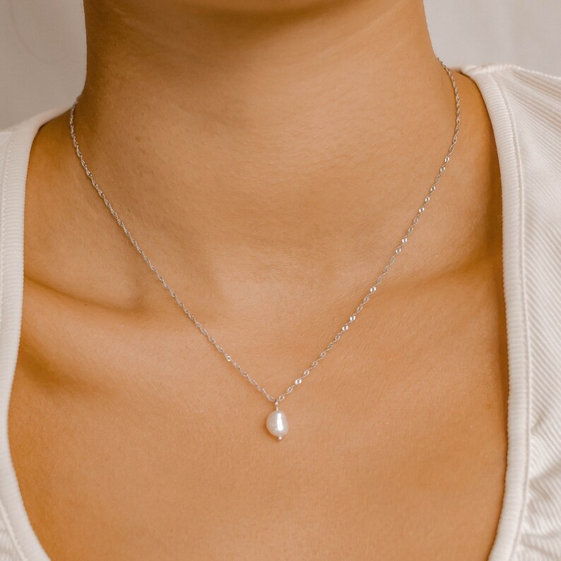 Pearl Pendant Necklace Sterling Silver Delicate Pearl Necklace zdjęcie 5
