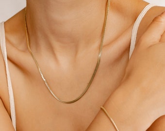 Snake Chain Necklace in Gold Colour | Delicate Choker Necklace Stainless Steel