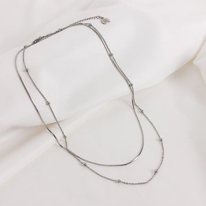 Feine Mehrreihige Kette Silber Frauen Halskette aus Edelstahl Bild 3