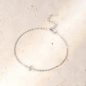 Flower Gemstone Charm Bracelet Sterling Silver Delicate Chain Bracelet Daisy Pendant with Zirconia image 5