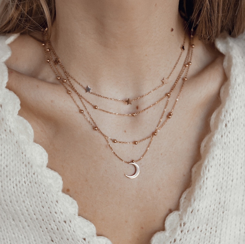 Layered Necklace Rose Gold Delicate Double Chain Necklace Satellite Chain Necklace Layered Necklace Silver Gold Ball Chain Necklace image 9