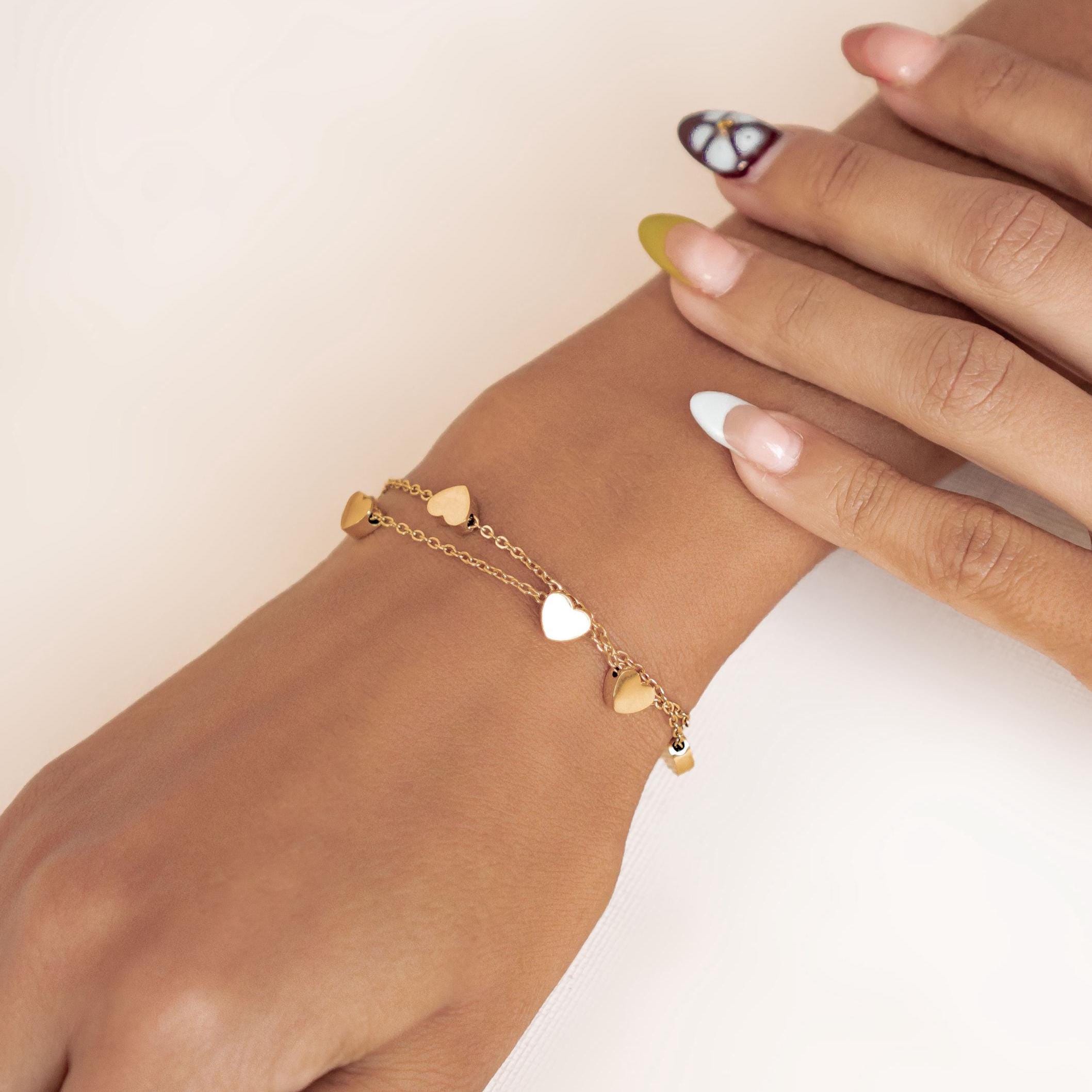 Bracciale a forma di cuore in oro rosa Bracciale a strati con pendenti
