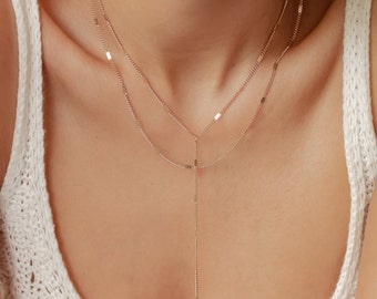 Layered Necklace Rose Gold | Y Necklace Silver | Lariat Necklace Gold | Lariat Y Necklace | Long Layered Necklace | Double Layer Necklace