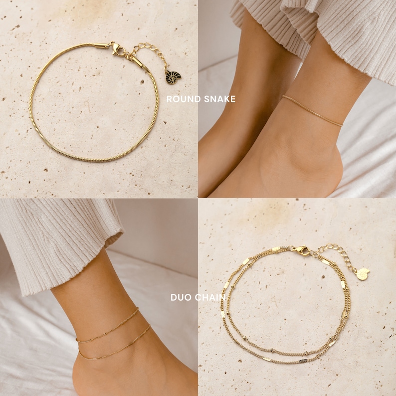 Bracelet de cheville en or Bracelet de cheville en or rose Bracelet de cheville en argent Bracelet Pieds Chaîne de cheville étanche en acier inoxydable Bijoux de plage image 4