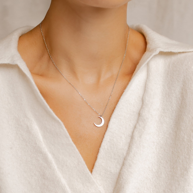 Half Moon Necklace Silver Colour Delicate Crescent Moon Pendant Necklace Available in 3 Colors image 1