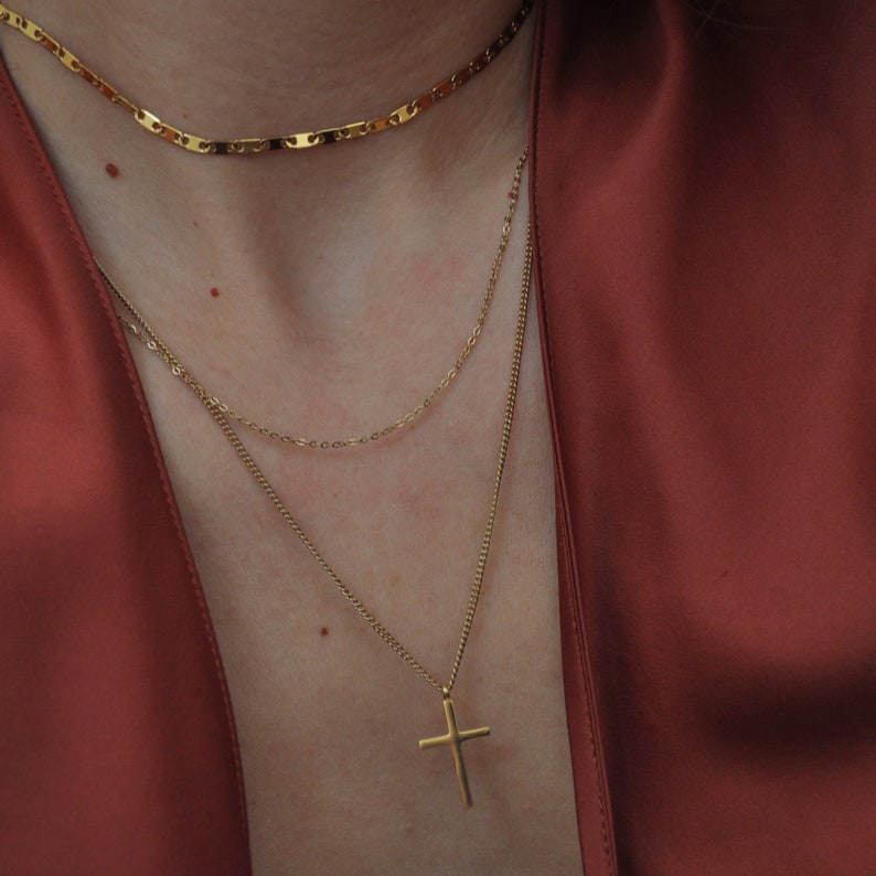 Cross Necklace Gold Colour Delicate Layered Necklace with Cross Pendant Stainless Steel Jewellery image 3