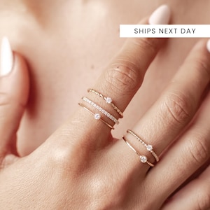 Bague de fiançailles en or | Bague diamant de laboratoire | Bague solitaire en diamant | Bague en or massif 14 carats pour femme |