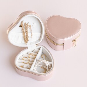 Travel Jewelry Case Jewelry Organizer Travel Jewelry Box Pink Heart Jewelry Box for Earrings, Necklaces, Rings image 6