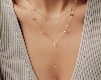 Ensemble de petits colliers avec pendentifs en pierres précieuses | Collier Lariat en or | Collier superposé en argent | long collier en or | Collier mariée