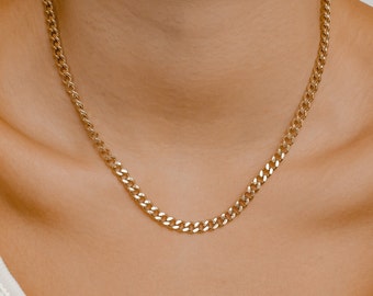 Chunky Curb Chain Necklace Gold Plated | Trendy Statement Chain Stainless Steel Tarnish Resistant