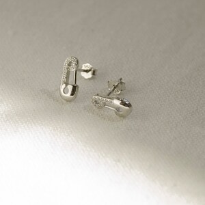 Safety Pin Earrings Sterling Silver Unique Stud Earrings 925 Silver Safety Pin Ear Studs image 3