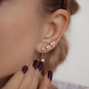 Pearl Stud Earrings Set Sterling Silver | Small Pearl Studs Gold | Dangle Drop Earrings Silver | Chain Stud Earrings | Stacking Earrings