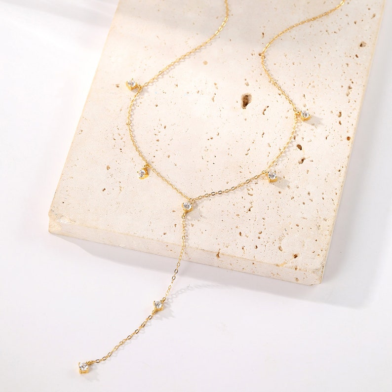Sterling Silver Y Necklace Y Chain Necklace Y Necklace Silver Y Necklace Gold Lariat Necklace Zirconia Charms image 4