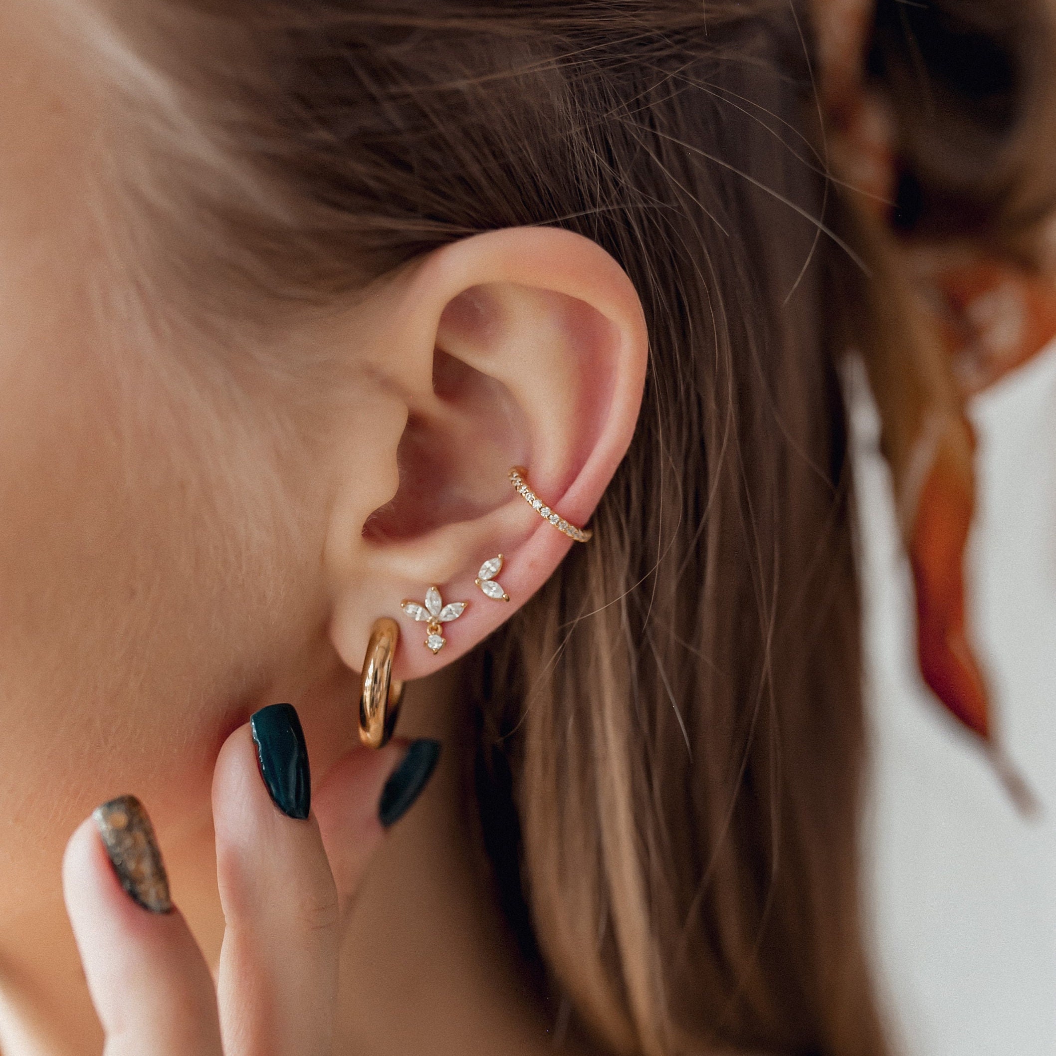 Diamond Ear Cuff Sterling Silver Gold | Women Earrings 925 Sterling ...