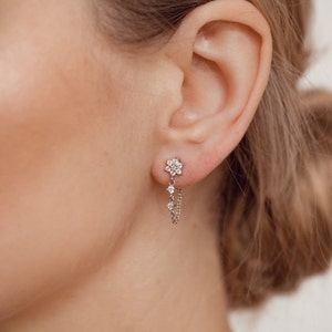 Flower Stud Earrings with Zirconia 925 Sterling Silver Dangle Chain Earrings with Gemstone Charms imagem 5