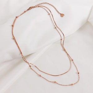 Layered Bobble Chain Necklace Rose Gold Delicate Stainless Steel Snake Chain Necklace image 4