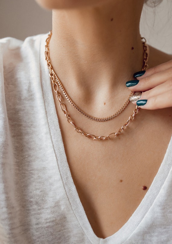 Figaro Chain Necklace Rose Gold Chunky 