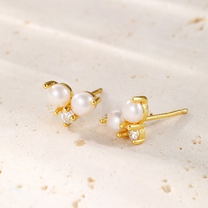 Freshwater Pearl Earrings Pearl Cluster Earrings Tiny Sterling Silver Stud Earrings Pearls Gold Pearl Earrings Pearl Studs image 3