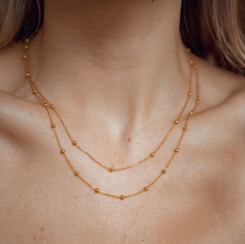 Layered Necklace Rose Gold Delicate Double Chain Necklace Satellite Chain Necklace Layered Necklace Silver Gold Ball Chain Necklace image 4