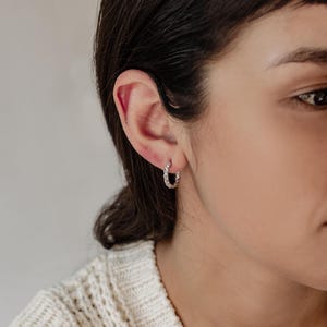 Braided Hoop Earrings Sterling Silver | Small 925 Silver Hoops Huggie Earrings 925 Silver image 5