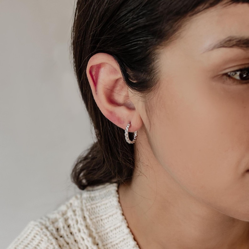 Braided Hoop Earrings Sterling Silver | Small 925 Silver Hoops Huggie Earrings 925 Silver image 5