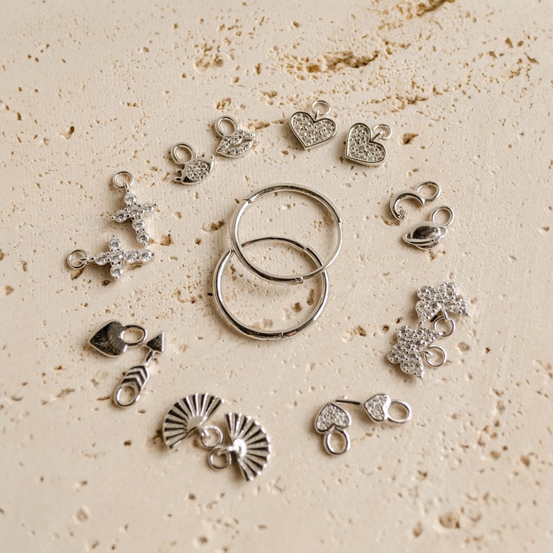 Sterling Silver Charms for Earrings Dainty Silver Hoops Small Earring Pendants Earring Charms image 2