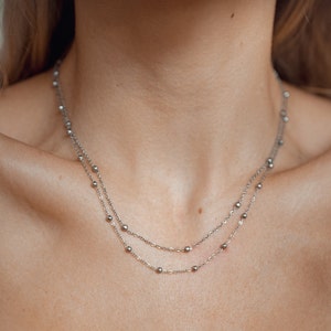 Layered Necklace Rose Gold Delicate Double Chain Necklace Satellite Chain Necklace Layered Necklace Silver Gold Ball Chain Necklace image 5