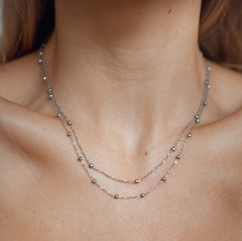 Layered Necklace Rose Gold Delicate Double Chain Necklace Satellite Chain Necklace Layered Necklace Silver Gold Ball Chain Necklace image 5