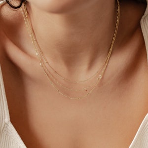 Fine Chain Necklaces Gold Sterling Silver Set of 3 Layering Necklaces 18K Gold Plated image 3