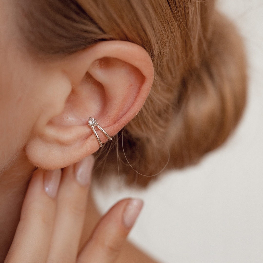 Ear Cuff Silver Non Pierced Ear Cuff Zirconia Fake Conch Etsy