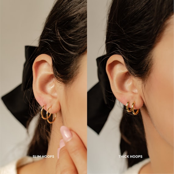 Gold Hoop Earrings Set For Women, 14K Gold Plated