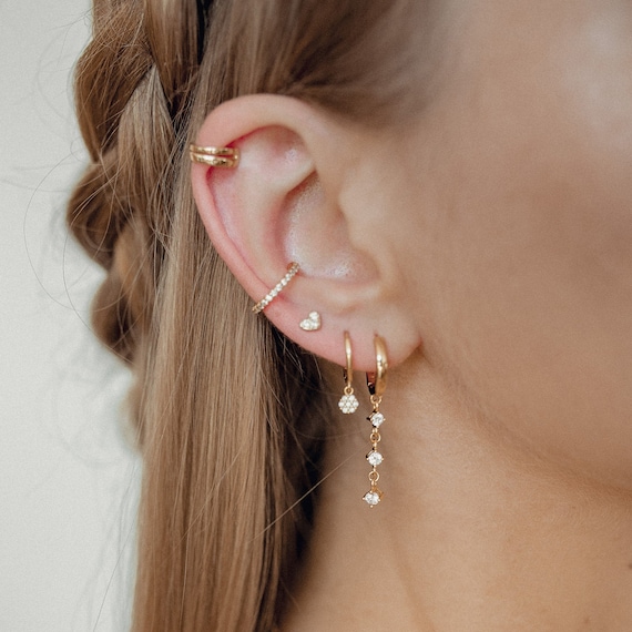 Dangle Huggie Earrings Gold Sterling Silver Dangling Hoops
