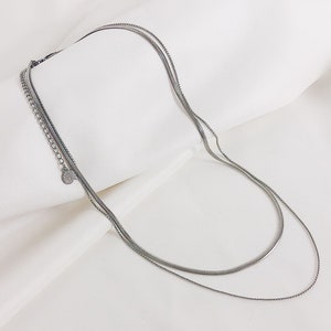 Layered Fine Chain Necklace Silver Dainty Women Necklace Stainless Steel image 4