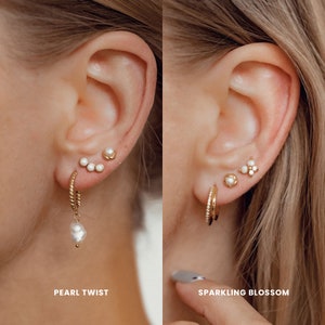 Pearl Hoop and Stud Earrings Set | Drop Pearl Hoop Earrings | Gemstone Double Hoops | Small Pearl Studs | Sterling Silver Earrings
