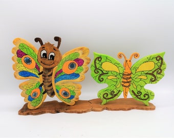 Sommerdeko aus Holz - Schmetterlingspaar selbst zugeschnitten und handbemalt Frühling Sommer Handarbeit aus Bayern