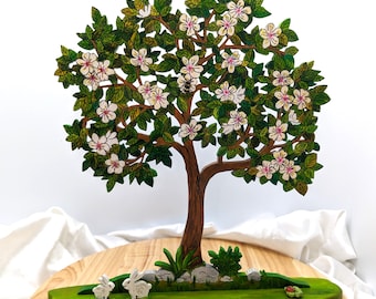 Handgemachte Deko aus Holz - Frühlingsbaum H  35 cm B 36 cm Handarbeit aus Bayern Blühender Baum Geschenke Frühling