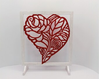 Valentinstag - Rosenherz aus Holz  H 31 cm B 26 cm selbst zugeschnitten und handbemalt Handarbeit aus Bayern Geschenke  Muttertag Liebe